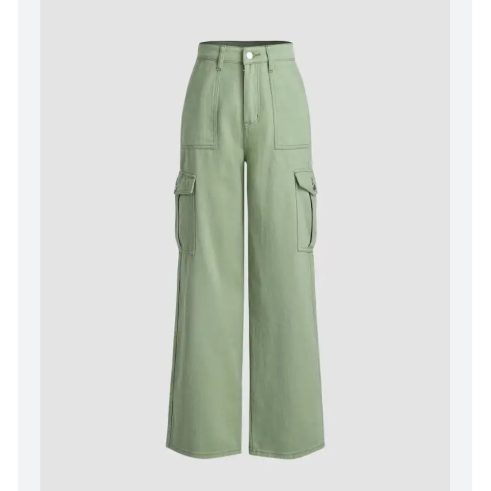 NWT Cider Womens Sz Medium Green Muted High Waisted Cargo Jeans